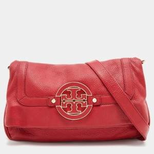 Pre Owned Tory Burch Red Leather Amanda Fold Over Shoulder Bag