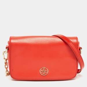 Pre Owned Tory Burch Orange Patent and Leather Mini Robinson Crossbody Bag