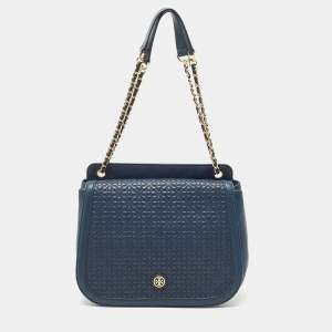 Pre Owned Tory Burch Navy Blue Quilted Leather Bryant Shoulder Bag