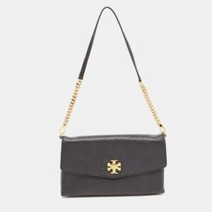 Pre Owned Tory Burch Black Leather Kira Chain Clutch