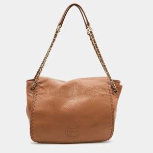 Pre Owned Tory Burch Tan Leather Marion Flap Shoulder Bag