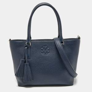 Pre Owned Tory Burch Navy Blue Leather Thea Convertible Tote