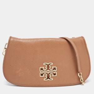 Pre Owned Tory Burch Brown Leather Britten Crossbody Bag