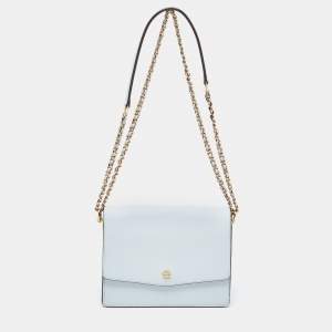 Tory Burch Blue Leather Robinson Flap Shoulder Bag