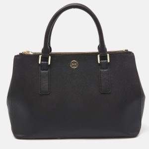 Pre Owned Tory Burch Black Leather Double Zip Robinson Tote 