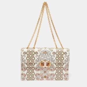 Tory Burch White Garden Party Leather Gemini Link Shoulder Bag