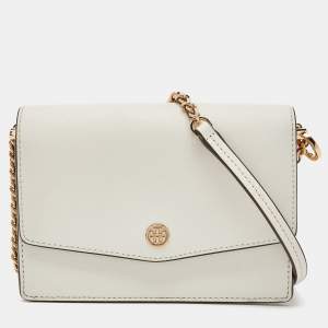 Pre Owned Tory Burch Off White Leather Robinson Crossbody Bag