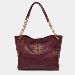 Pre Owned Tory Burch Burgundy Leather McGraw Slouchy Tote