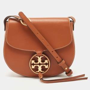 Tory Burch Brown Leather Miller Saddle Crossbody Bag