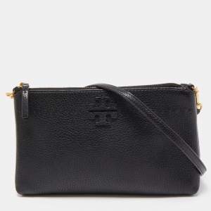Tory Burch Black Leather Zip Pouch Crossbody Bag