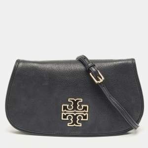 Pre Owned Tory Burch Black Leather Britten Crossbody Bag