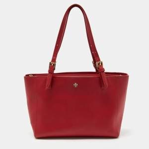 Pre Owned Tory Burch Red Leather Medium York Buckle Tote