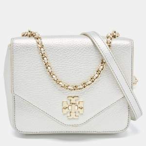 Pre Owned Tory Burch Silver Leather Mini Kira Crossbody Bag