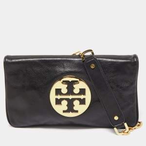 Pre Owned Tory Burch Black Glossy Leather Reva Chain Clutch