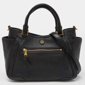 Pre Owned Tory Burch Black Leather Double Pocket Satchel 