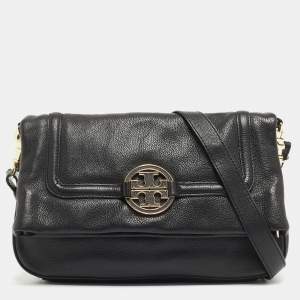 Pre Owned Tory Burch Black Leather Amanda Foldover Crossbody Bag