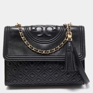 Pre Owned Tory Burch Black Leather Fleming Convertible Shoulder Bag