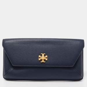 Pre Owned Tory Burch Blue Leather Kira Clutch