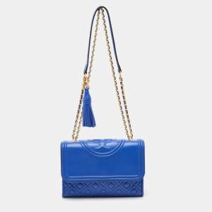 Pre Owned Tory Burch Blue Leather Small Fleming Shoulder Bag