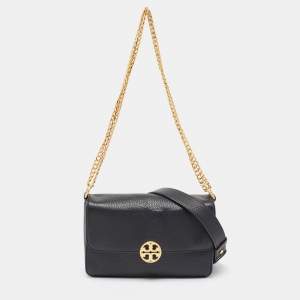 Tory Burch Black Grained Leather Chelsea Shoulder Bag