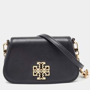 Tory Burch Black Leather Mini Britten Crossbody Bag