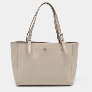 Pre Owned Tory Burch French Grey Saffiano Leather Small York Buckle Tote