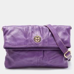 Tory Burch Purple Leather Verona Foldover Crossbody Bag