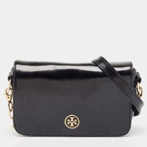Pre Owned Tory Burch Black Saffiano Patent Leather Robinson Shoulder Bag