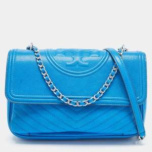 Pre Owned Tory Burch Blue Leather Fleming Shoulder Bag