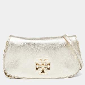 Pre Owned Tory Burch Gold Leather Britten Crossbody Bag