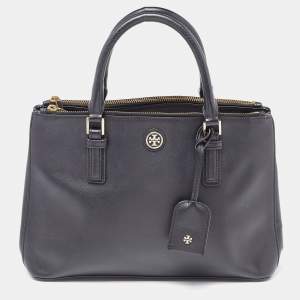 Tory Burch Black Leather Double Zip Robinson Tote 