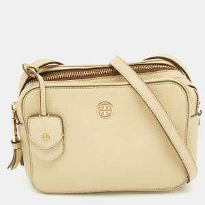 Pre Owned Tory Burch Beige Leather Double Zip Camera Bag
