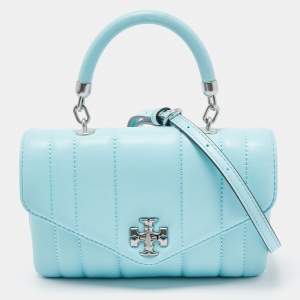 Pre Owned Tory Burch Light Blue Quilted Leather Kira Top Handle Bag