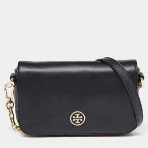 Pre Owned Tory Burch Black Leather Robinson Flap Crossbody Bag
