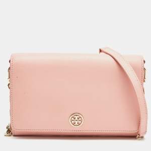Tory Burch Light Pink Leather Robinson Chain Clutch 
