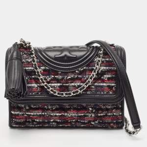 Pre Owned Tory Burch Multicolor Leather and Tweed Fleming Shoulder Bag