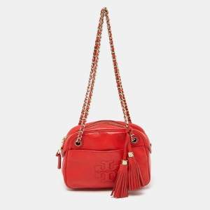 Pre Owned Tory Burch Orange Leather Camera Chain Bag