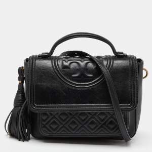Tory Burch Black Quilted Leather Flap Top Handle Bag