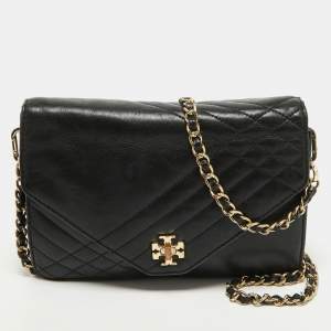 Tory Burch Black Leather Kira Envelope Flap Chain Bag