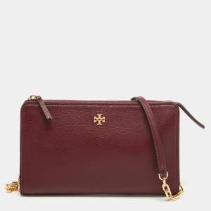 Tory Burch Burgundy Leather Carter Slim Crossbody Bag