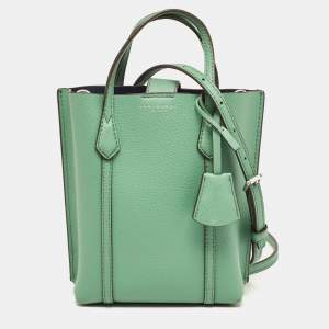 Pre Owned Tory Burch Green Leather Mini Perry Tote