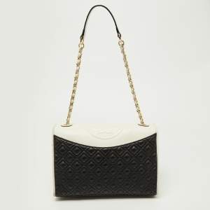 Tory Burch Black/White Leather Fleming Shoulder Bag