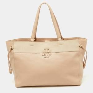 Pre Owned Tory Burch Light Pink/Beige Leather Drawstring Tote
