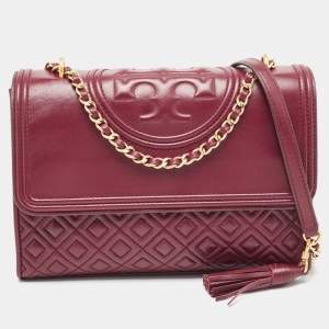 Tory Burch Burgundy Leather Fleming Crossbody Bag
