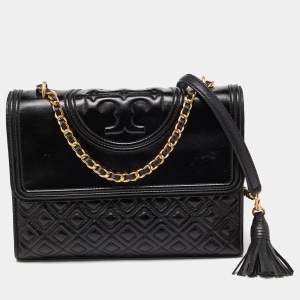 Tory Burch Black Quilted Leather Fleming Shoulder Bag