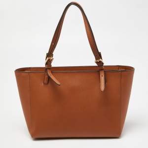 Pre Owned Tory Burch Brown Saffiano Leather Medium York Buckle Tote