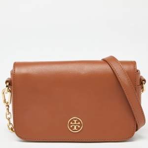Tory Burch Brown Leather Robinson Chain Shoulder Bag