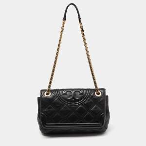 Pre Owned Tory Burch Black Leather Fleming Soft Shoulder Bag
