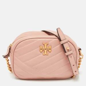 Pre Owned Tory Burch Pink Chevron Leather Small Kira Camera Bag