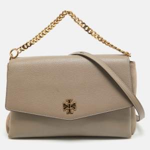 Pre Owned Tory Burch Grey Leather Kira Flap Shoulder Bag